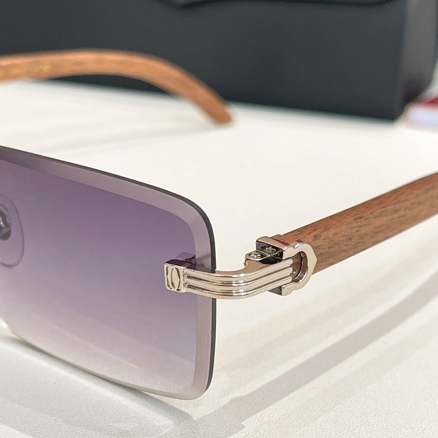C De Rimless Rectangular Frame Sunglasses Ct0619S In Metal And Wooden