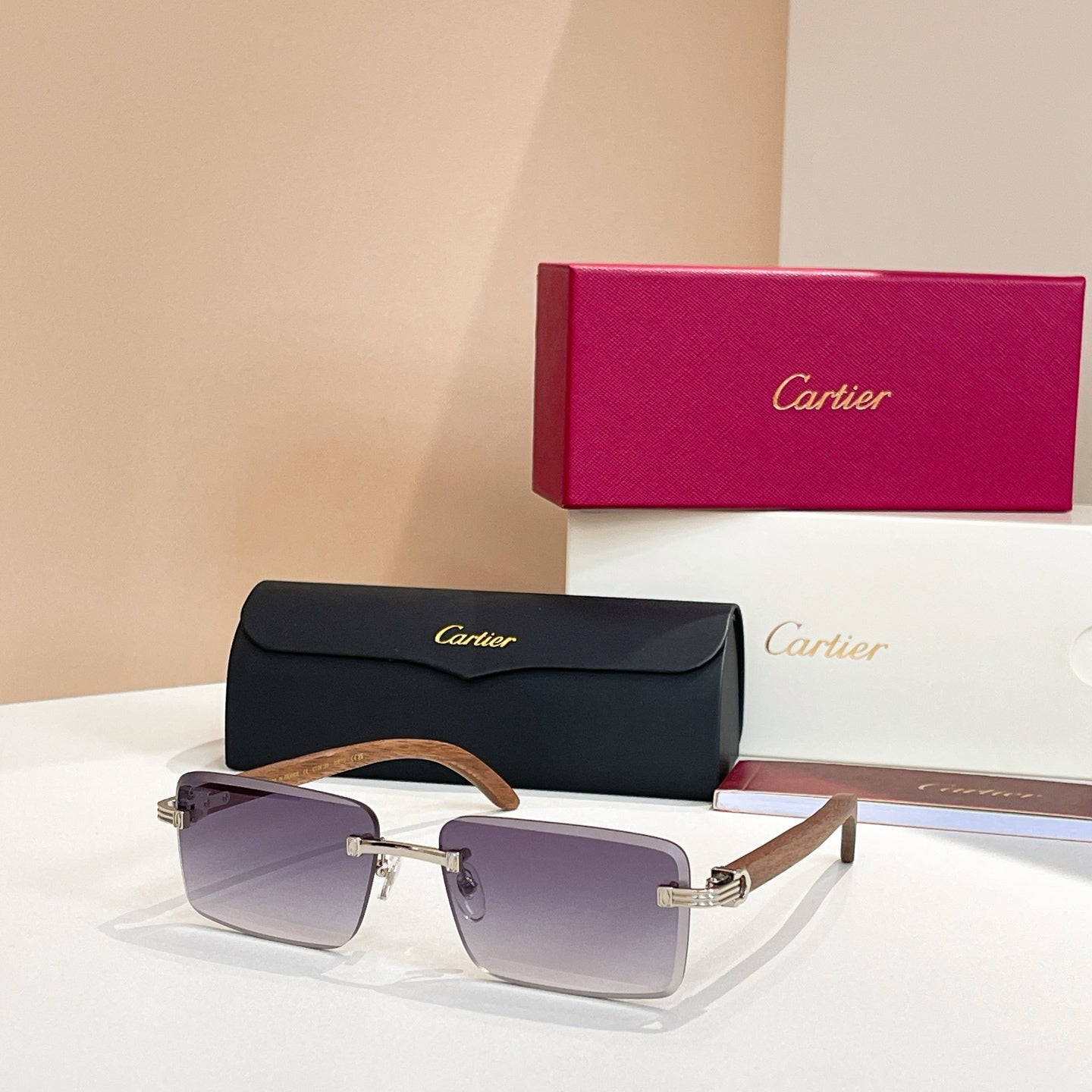 C De Rimless Rectangular Frame Sunglasses Ct0619S In Metal And Wooden