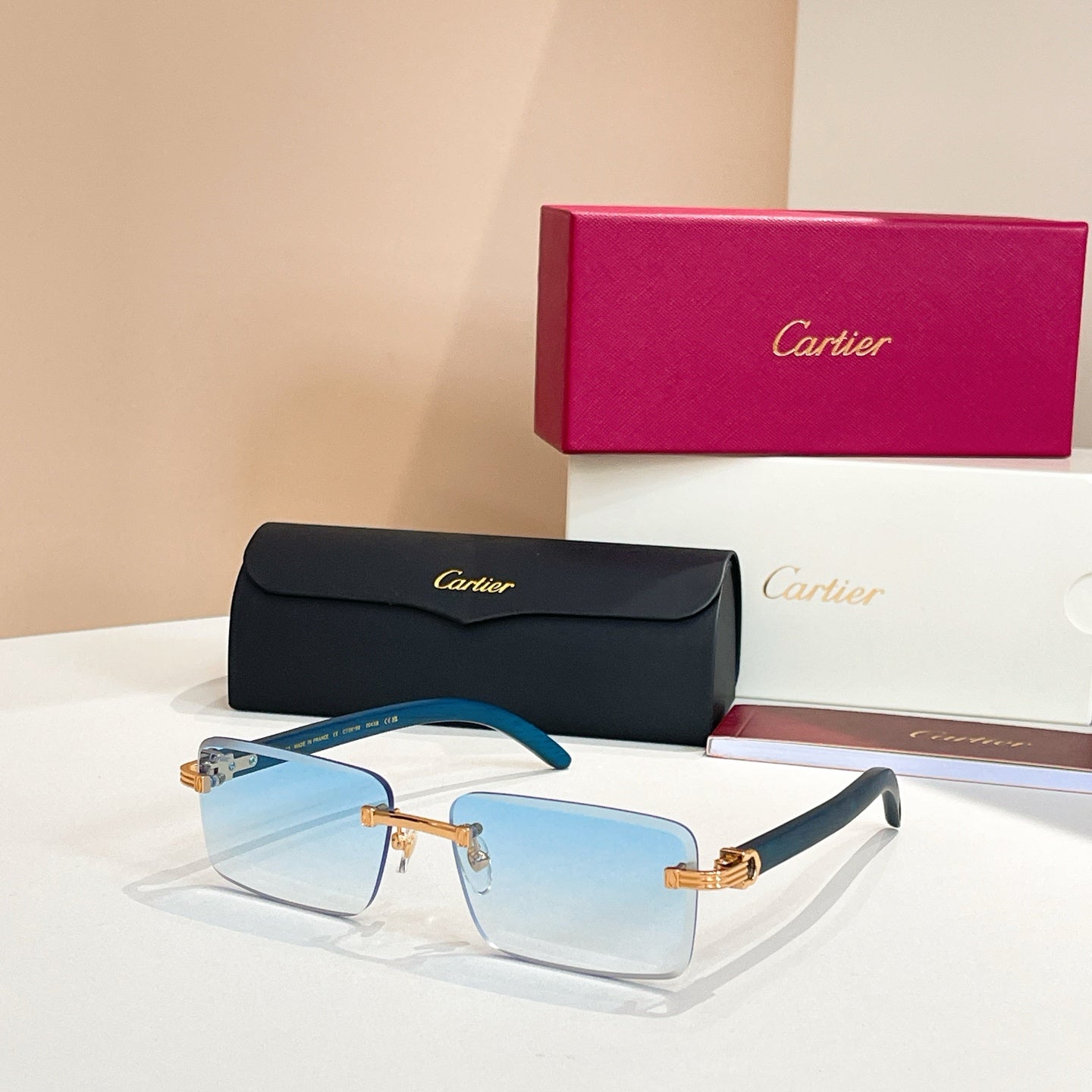 C De Rimless Rectangular Frame Sunglasses Ct0619S In Metal And Wooden