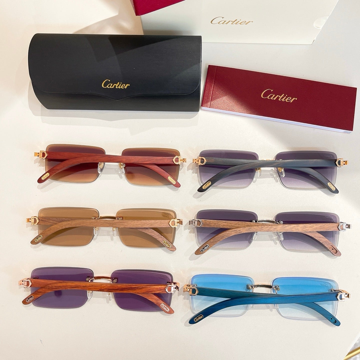 C De Rimless Rectangular Frame Sunglasses Ct0619S In Metal And Wooden