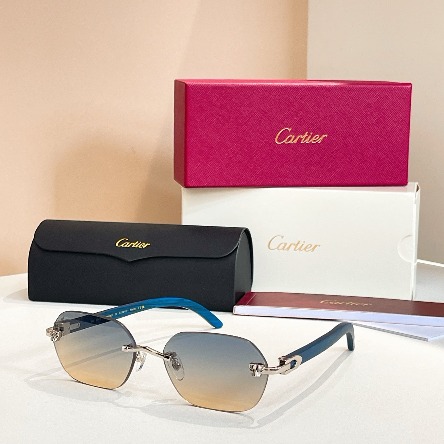 C De Rimless Geometric Frame Sunglasses 579510 In Metal And Wooden