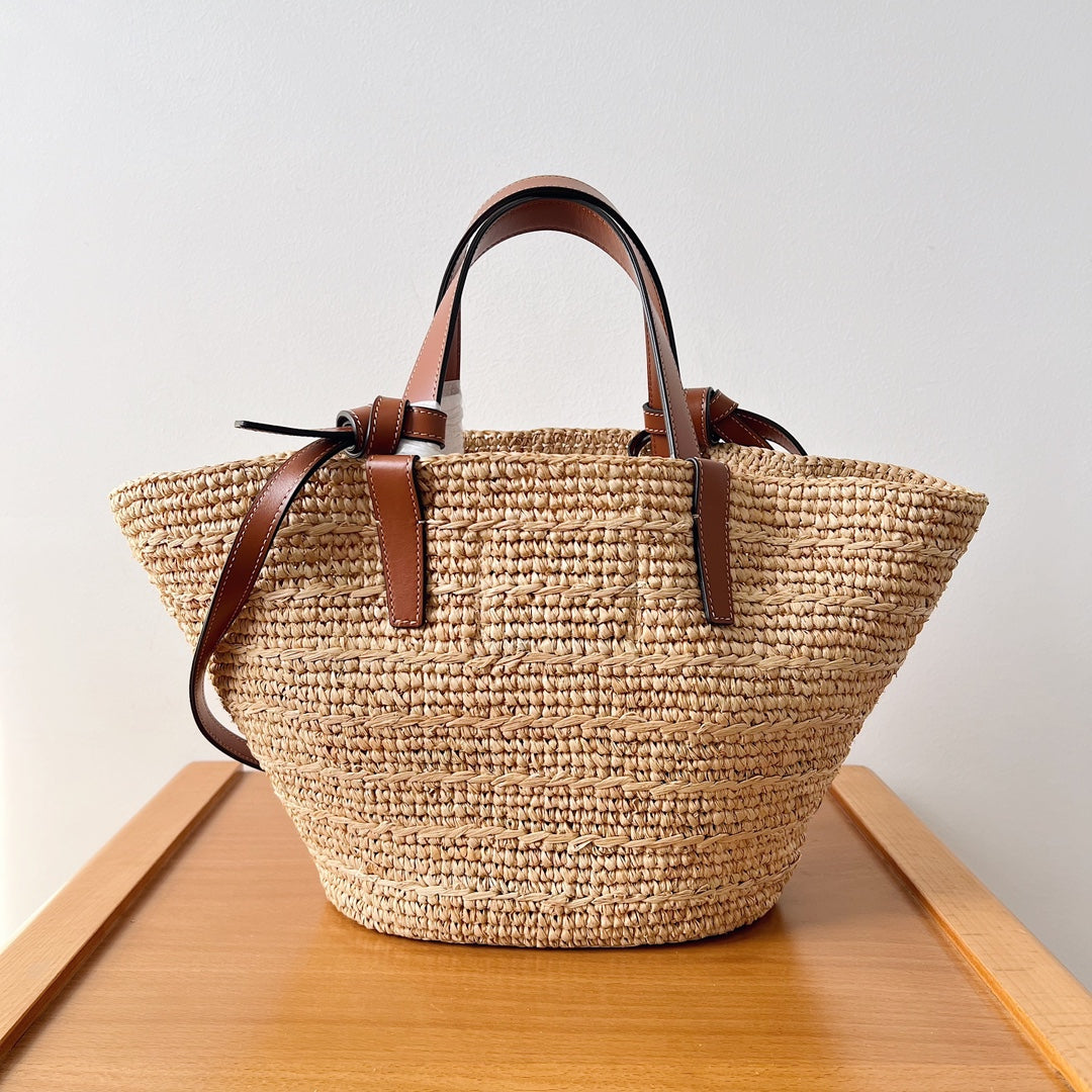 Celine Teen Supple Classic Panier 22cm Brown Calfskin Beige Raffia