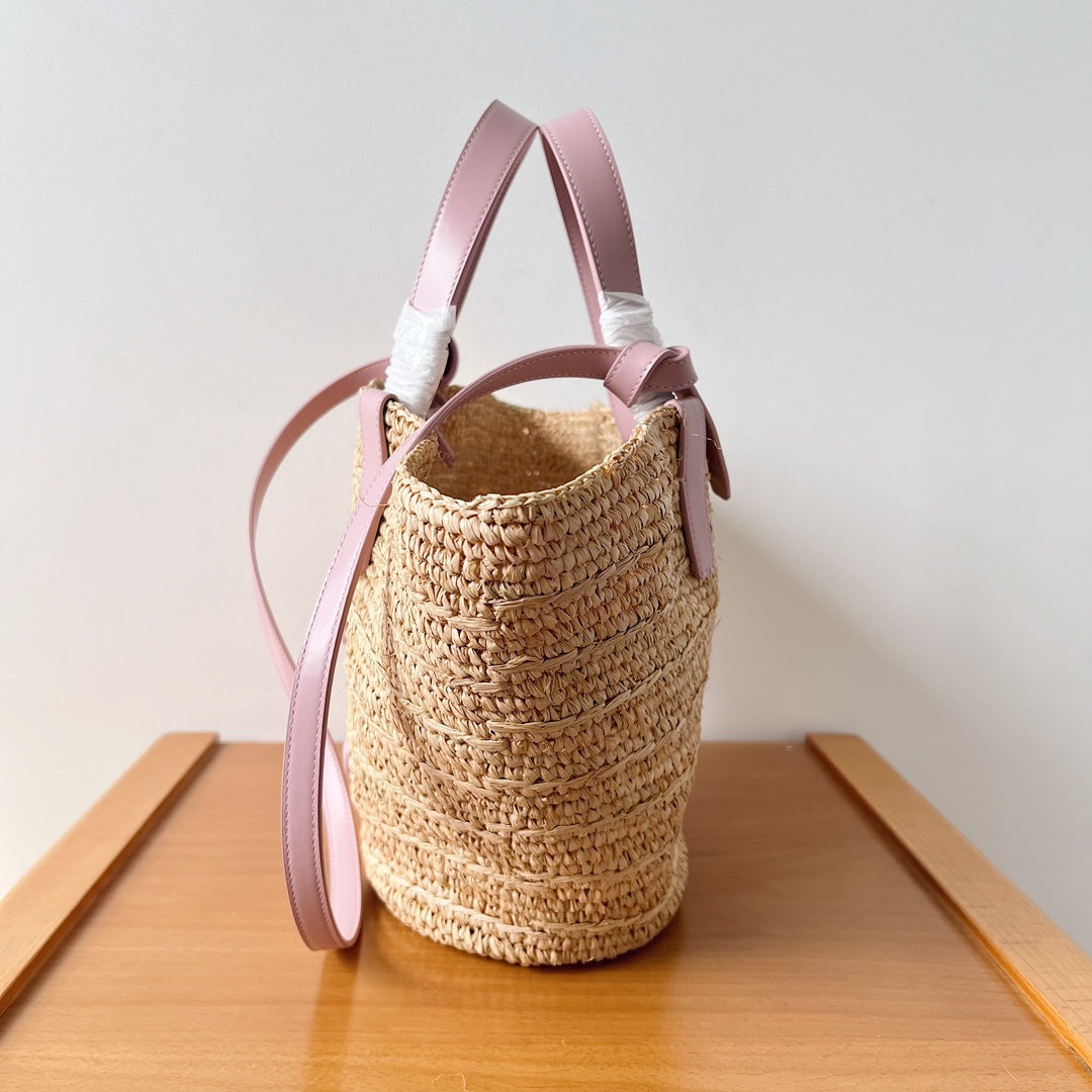 Celine Teen Supple Classic Panier 22cm Pink Calfskin Beige Raffia