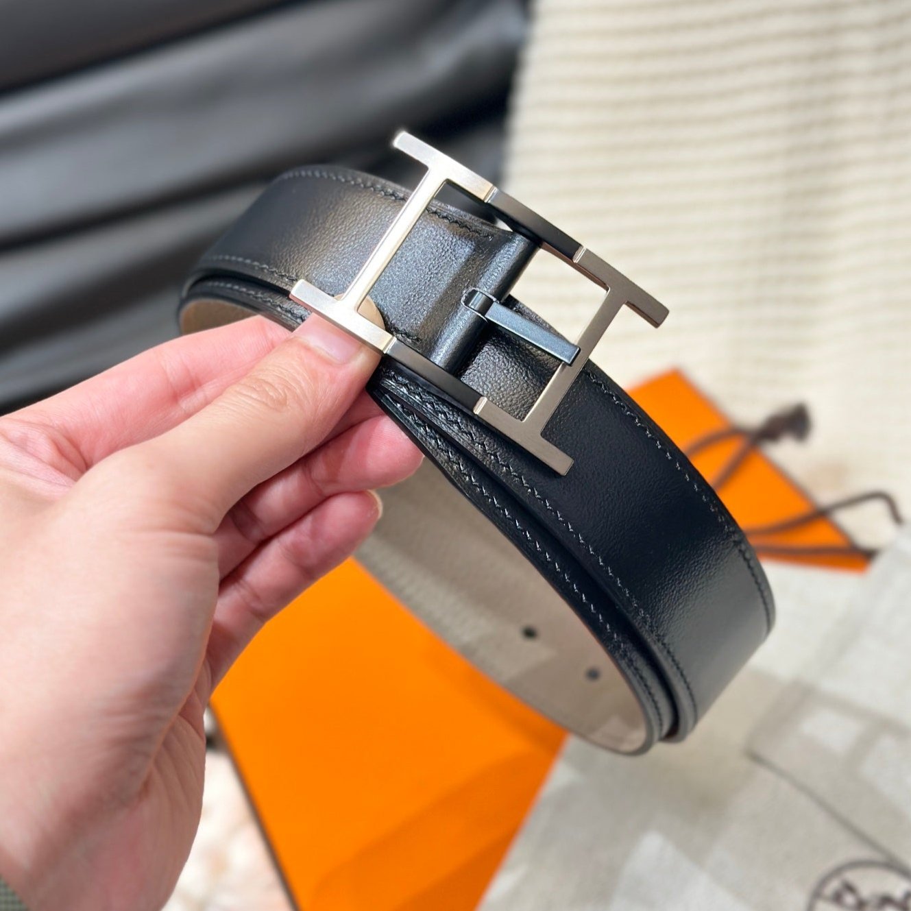 Hm Neo Tandem 32Mm Reversible Belt Black And Tan Leather Silver Buckle