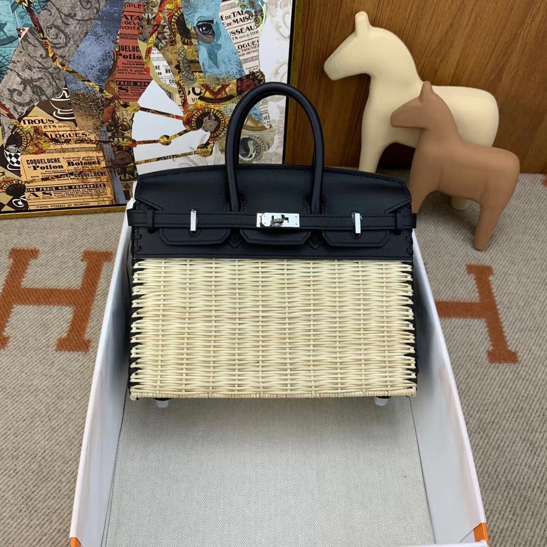 HM BIRKIN 25 CM PICNIC BLACK BAMBOO AND RATTAN