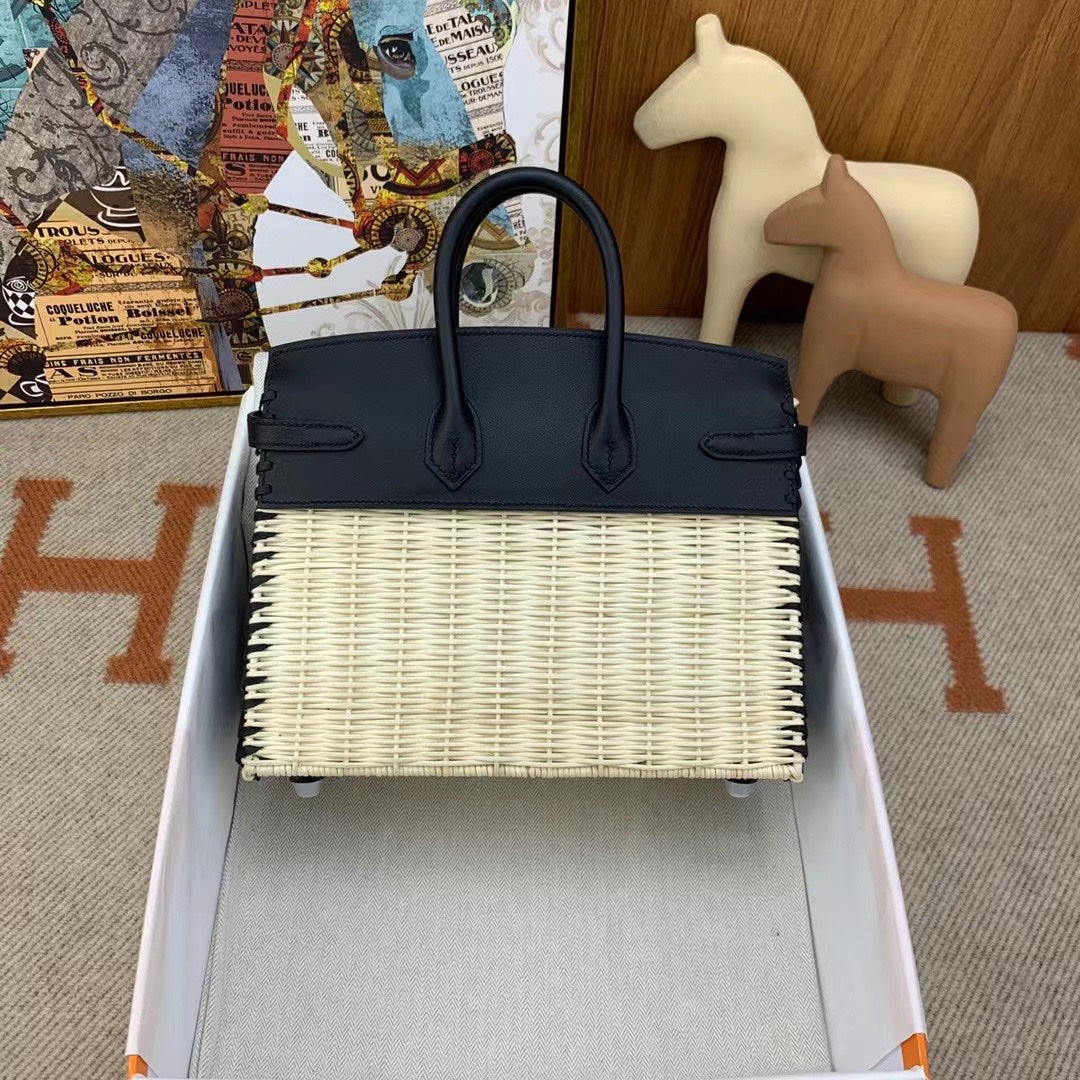 HM BIRKIN 25 CM PICNIC BLACK BAMBOO AND RATTAN