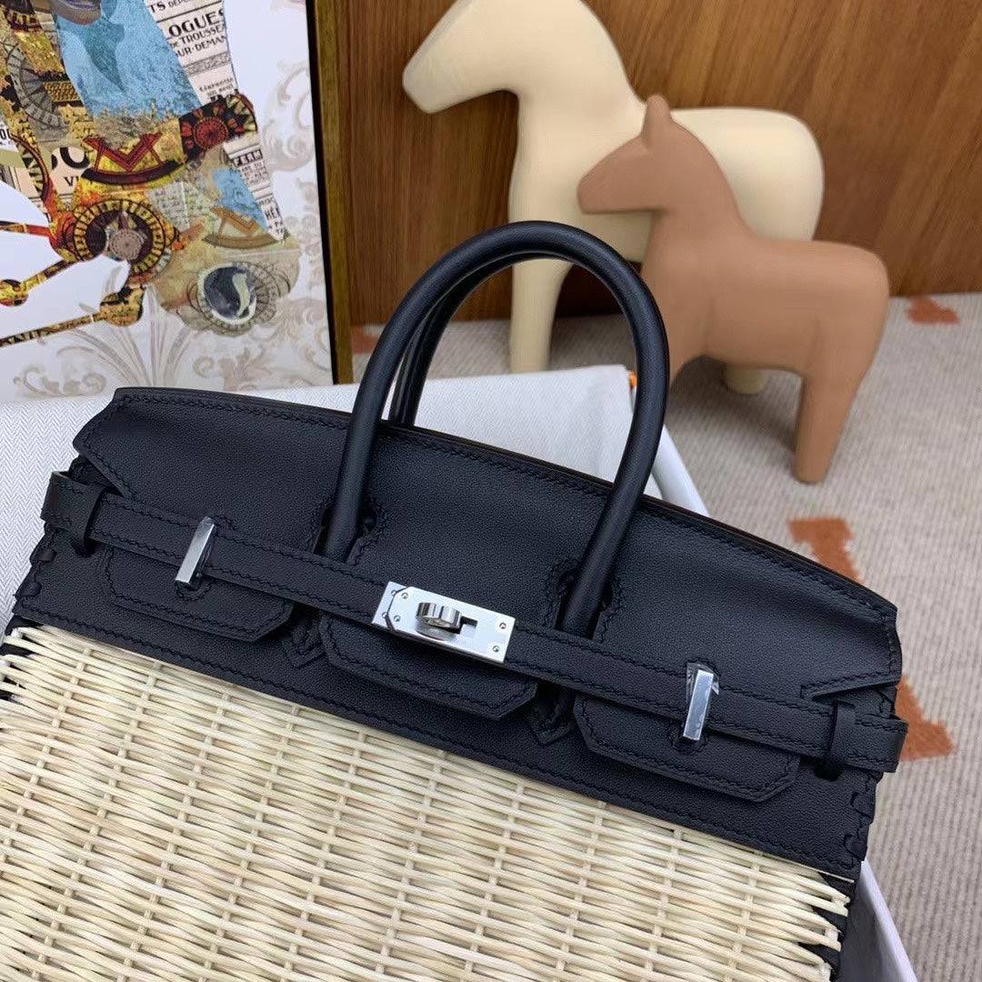 HM BIRKIN 25 CM PICNIC BLACK BAMBOO AND RATTAN