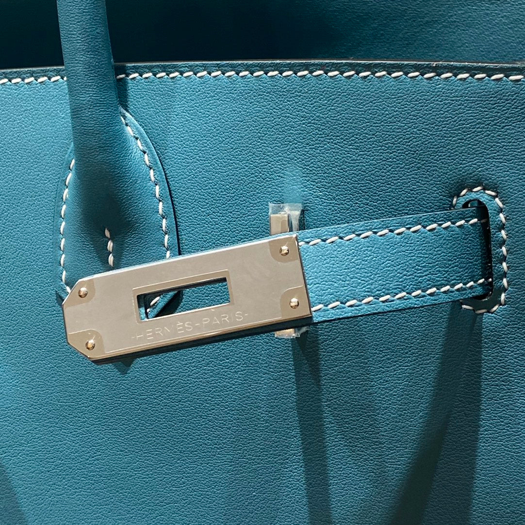 HM Shoulder Birkin 29cm Blue Denim Swift Leather Silver Hardware