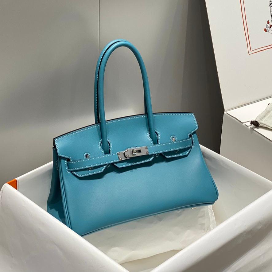 HM Shoulder Birkin 29cm Blue Denim Swift Leather Silver Hardware