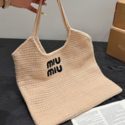 IVY HOBO BAG 36 IN BEIGE MESH BLACK EMBROIDERED LOGO