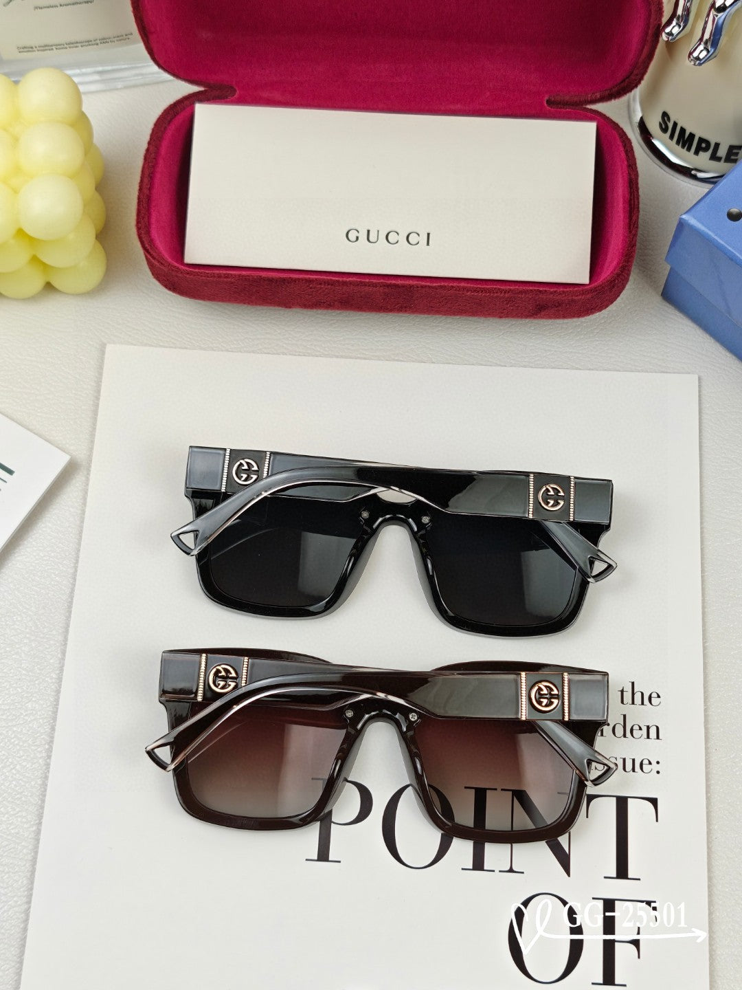 EMBOSSED LOGO SQUARE FRAME SUNGLASSES 25501 IN ACETATE