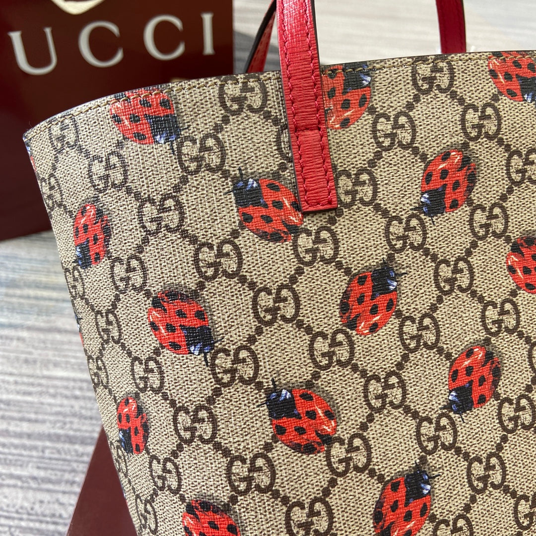 GG Tote Bag 21cm Beige Red Leather Canvas 339642