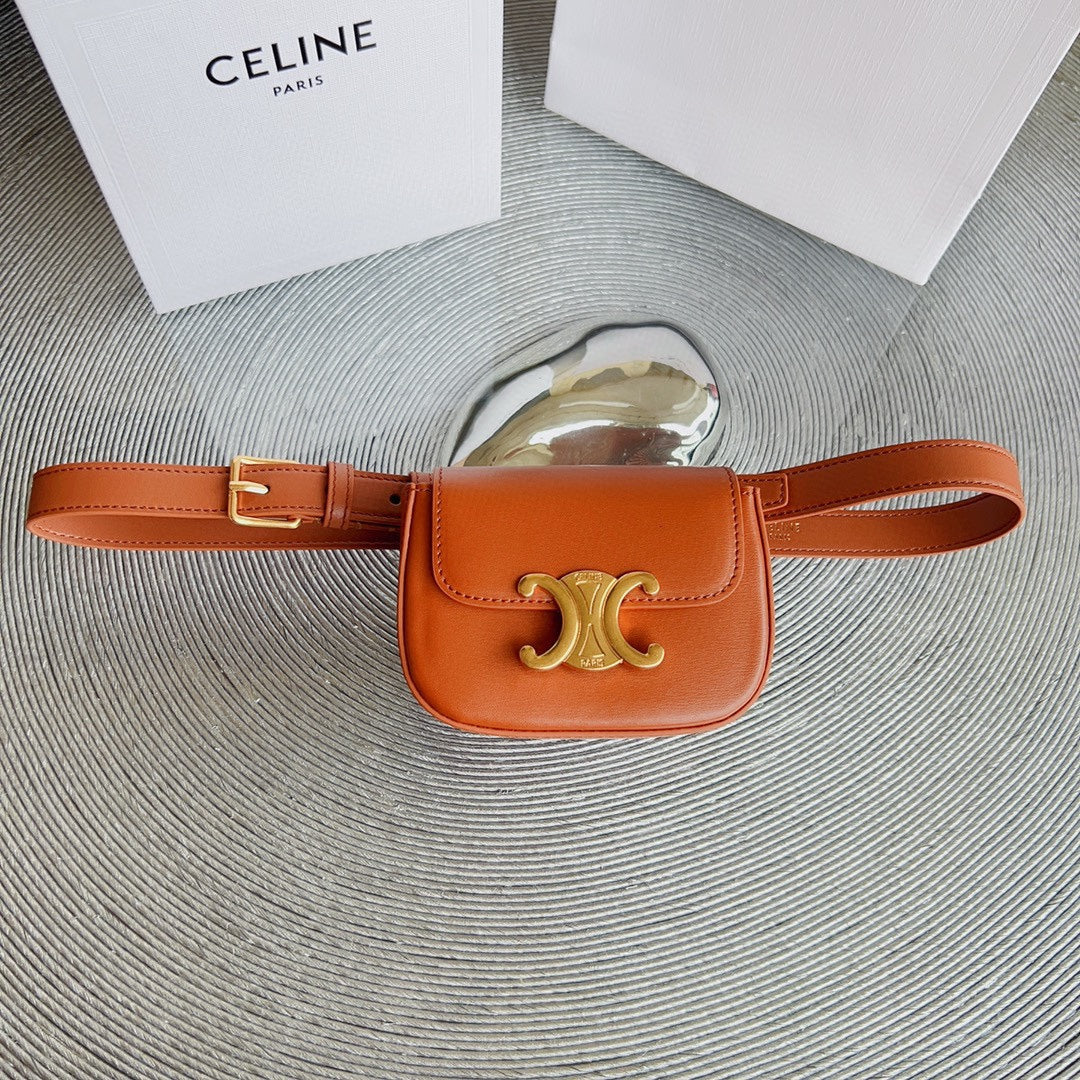 Cl Belt Bag Triomphe 25 Mm Belt Triomphe Orange Calfskin Gold Hardware