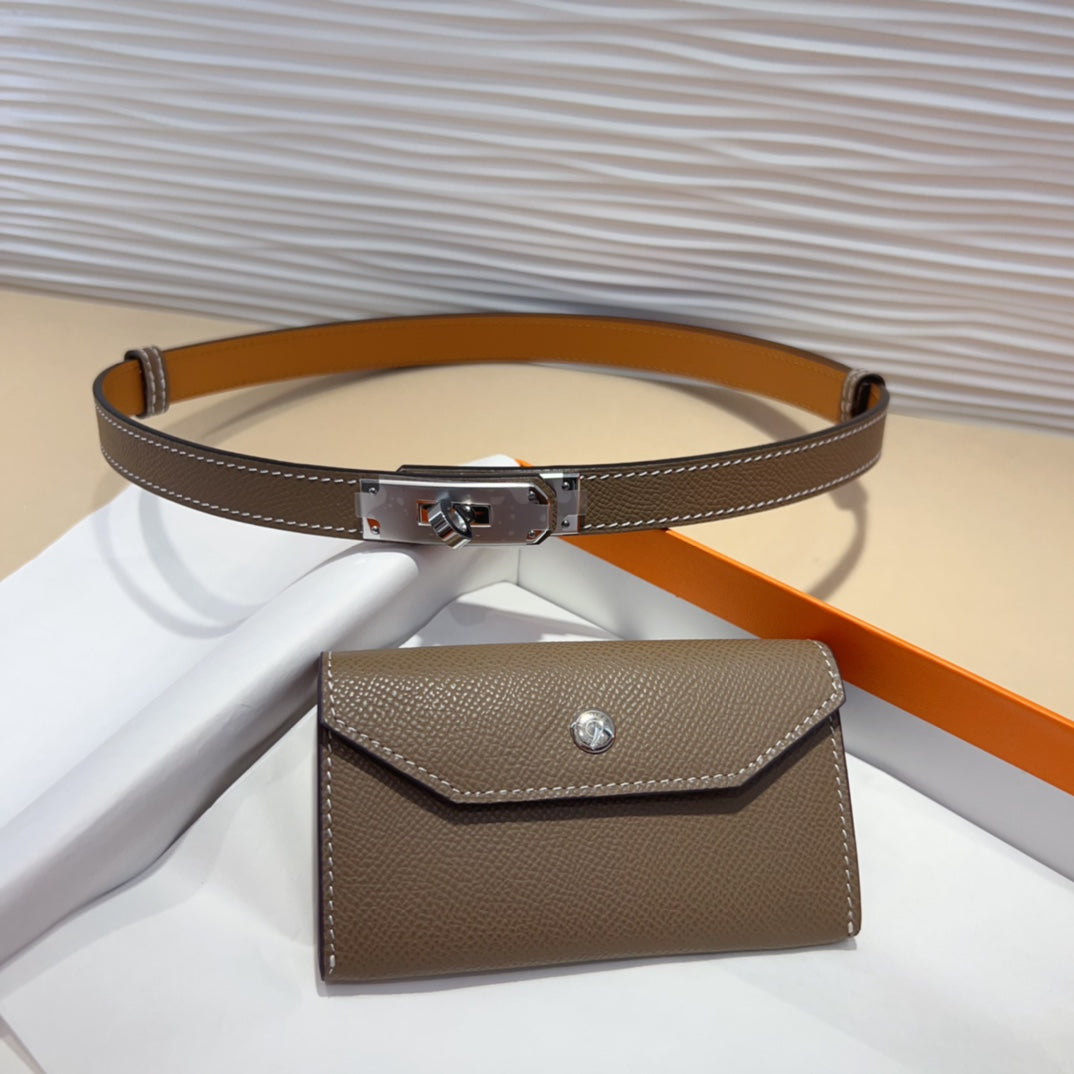 Hm Kelly Pocket 18Mm Belt Chocolate Brown Leather Silver Hardware