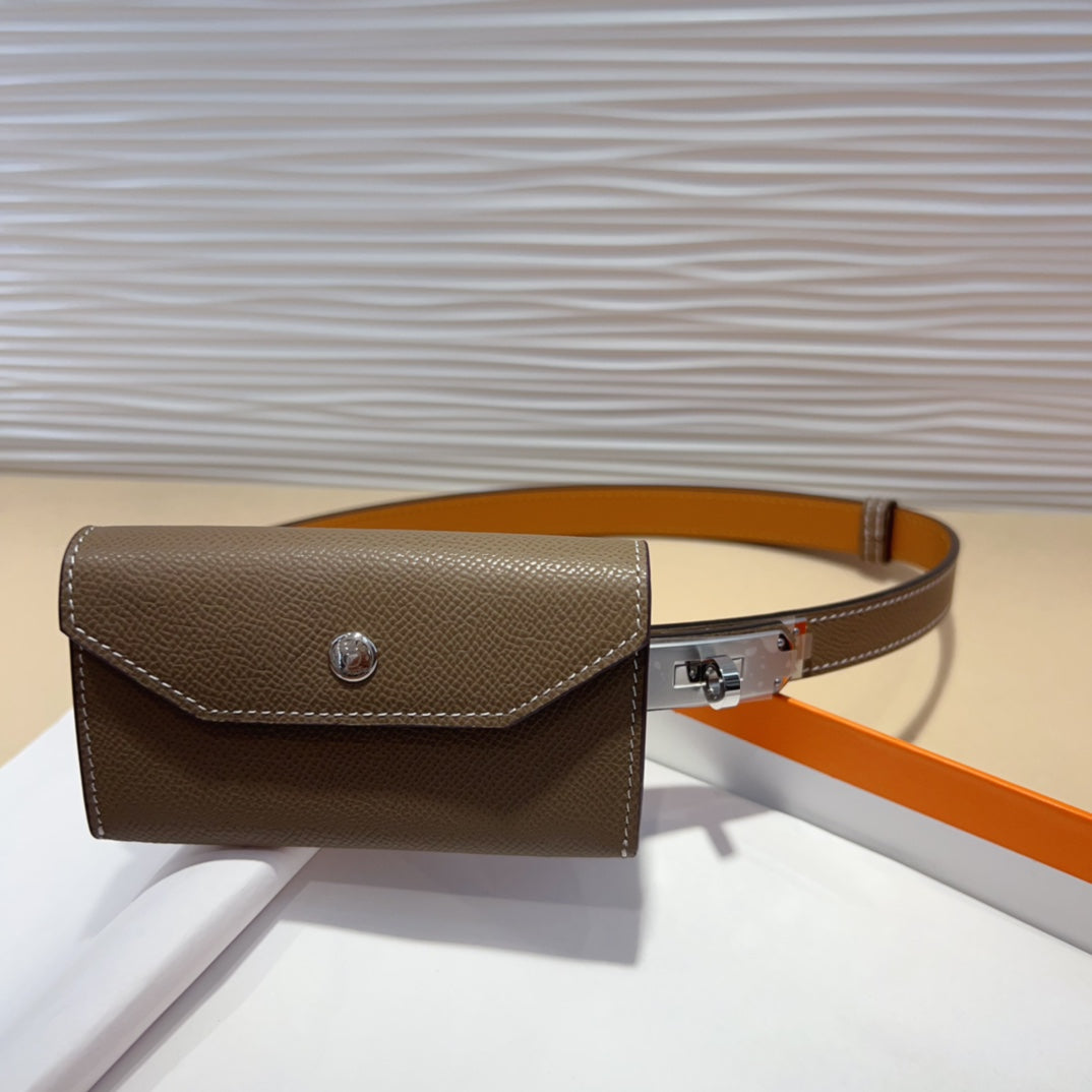 Hm Kelly Pocket 18Mm Belt Chocolate Brown Leather Silver Hardware