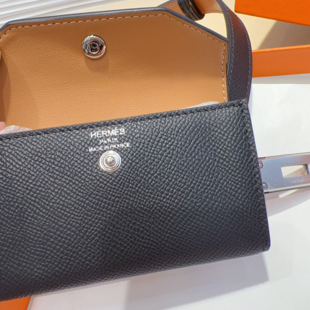 Hm Kelly Pocket 18Mm Belt Black Leather Silver Hardware