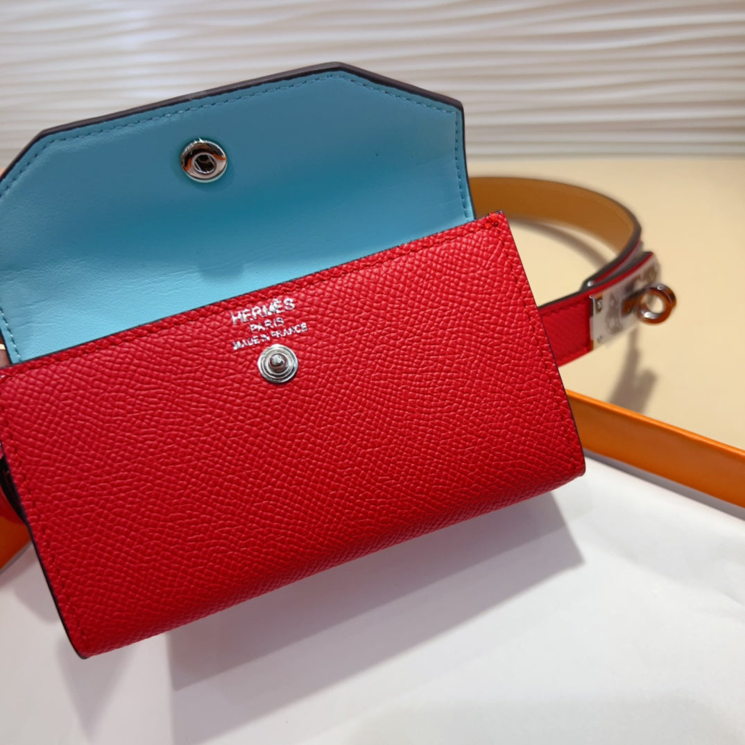 Hm Kelly Cherry Red Pocket 18Mm Belt Leather Silver Hardware