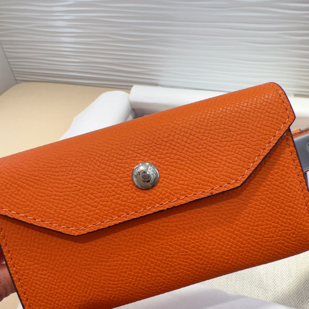 Hm Kelly Pocket 18Mm Belt Orange Leather Silver Hardware
