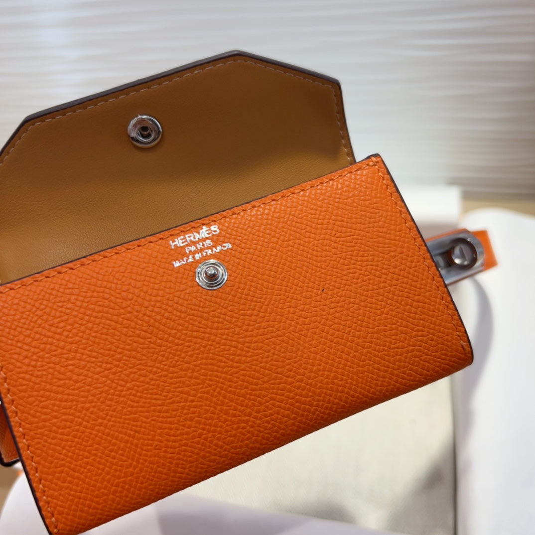 Hm Kelly Pocket 18Mm Belt Orange Leather Silver Hardware