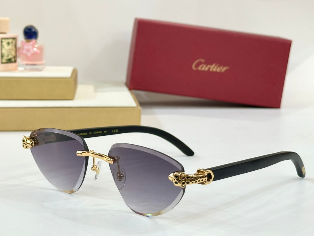 Panthère Rimless Triangle Frame Sunglasses Ct0616S In Metal And Wooden