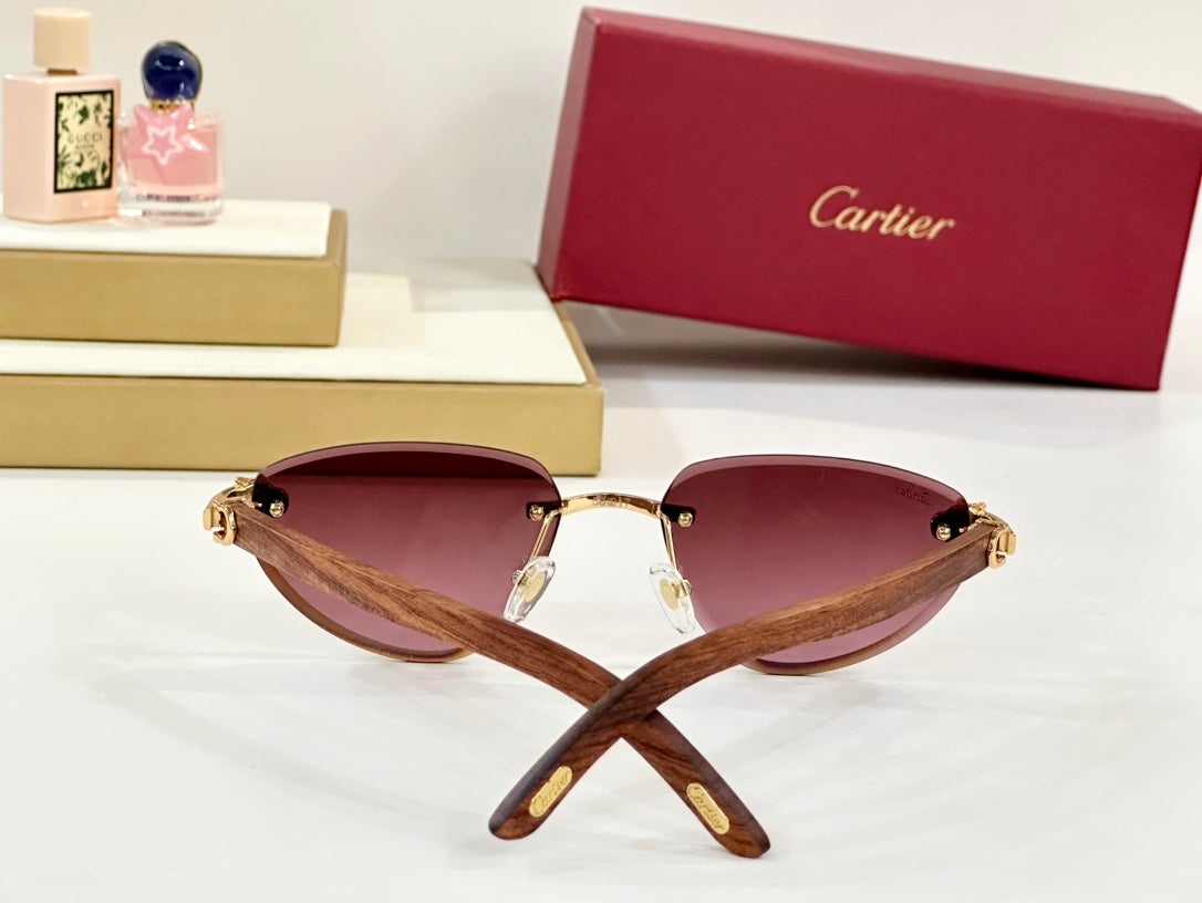 Panthère Rimless Triangle Frame Sunglasses Ct0616S In Metal And Wooden