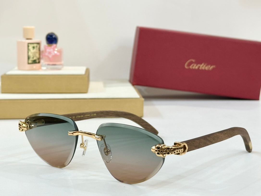 Panthère Rimless Triangle Frame Sunglasses Ct0616S In Metal And Wooden