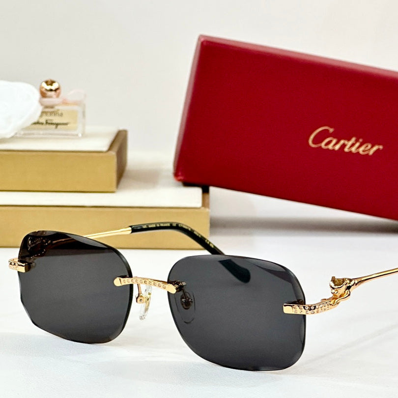 Panthère Rimless Rectangular Frame Sunglasses Ct0687S In Metal