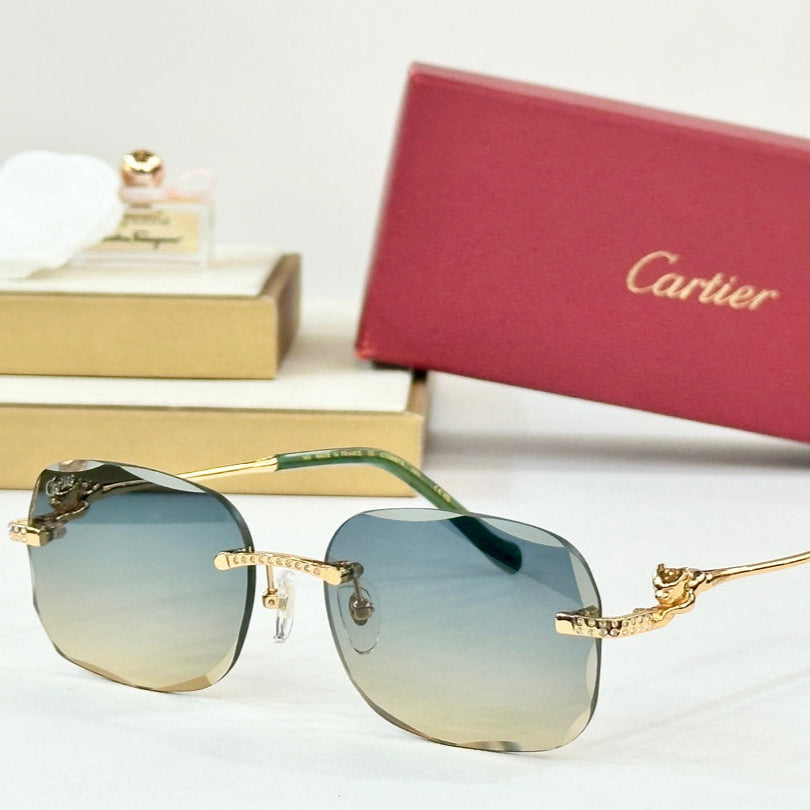 Panthère Rimless Rectangular Frame Sunglasses Ct0687S In Metal