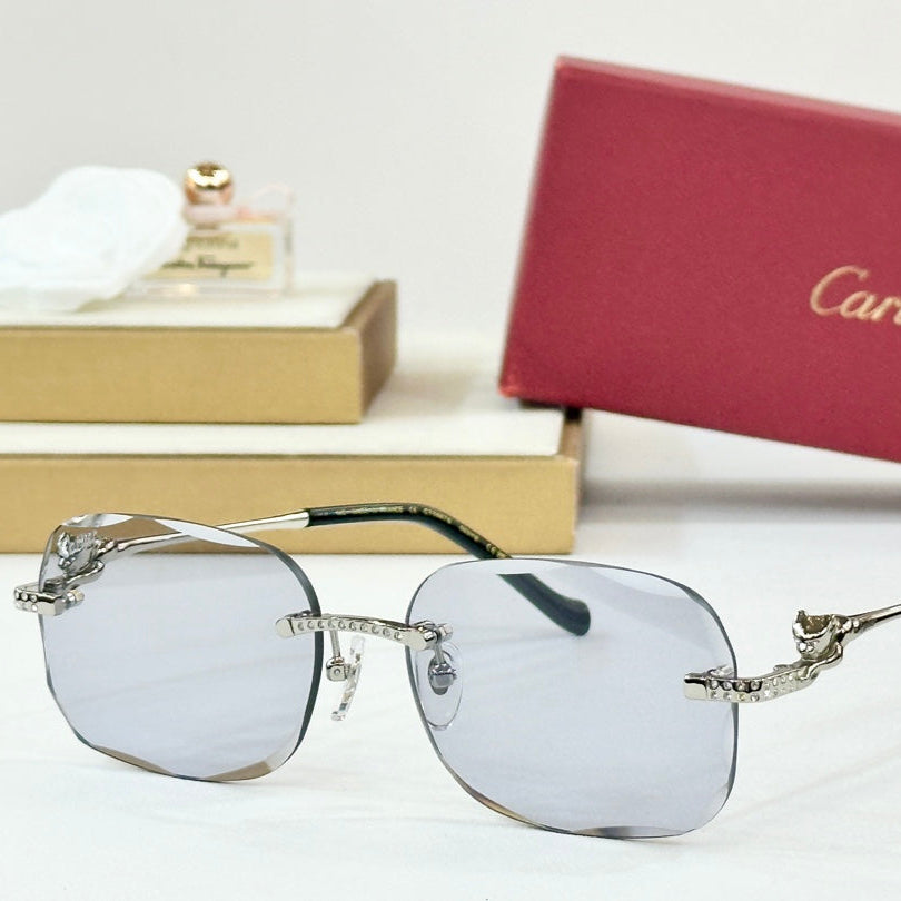 Panthère Rimless Rectangular Frame Sunglasses Ct0687S In Metal