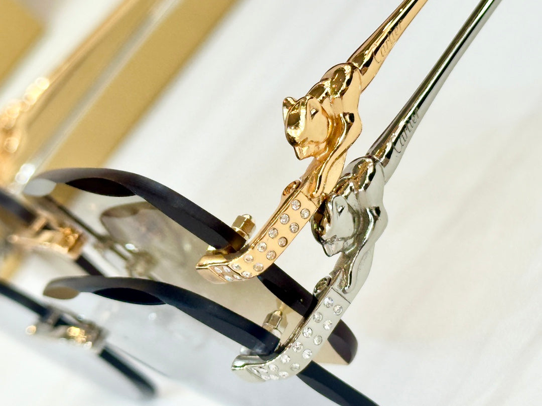 Panthère Rimless Rectangular Frame Sunglasses Ct0687S In Metal