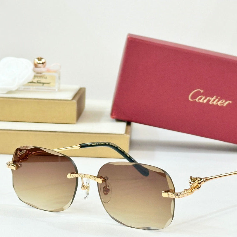 Panthère Rimless Rectangular Frame Sunglasses Ct0687S In Metal