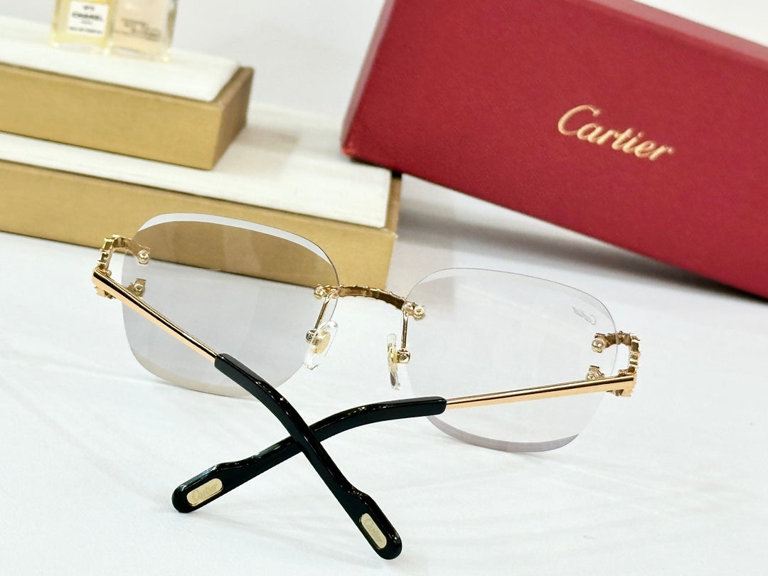 Crystal Studded Rimless Square Frame Sunglasses Ct0603S In Metal Photochromic Lenses
