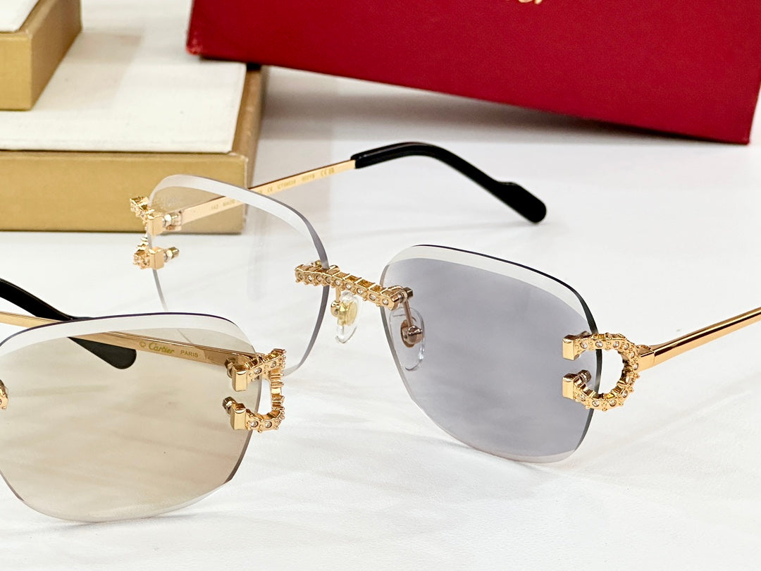 Crystal Studded Rimless Square Frame Sunglasses Ct0603S In Metal Photochromic Lenses