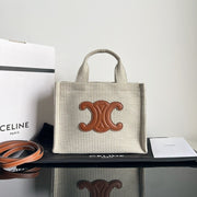 SMALL CABAS THAIS 25.5 CREAM STRIPED FABRIC TRIOMPHE CALFSKIN