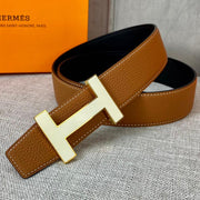 Hm Constance Belt Buckle & Reversible Tawny Brown Leather Strap 38Mm Gold Hardware