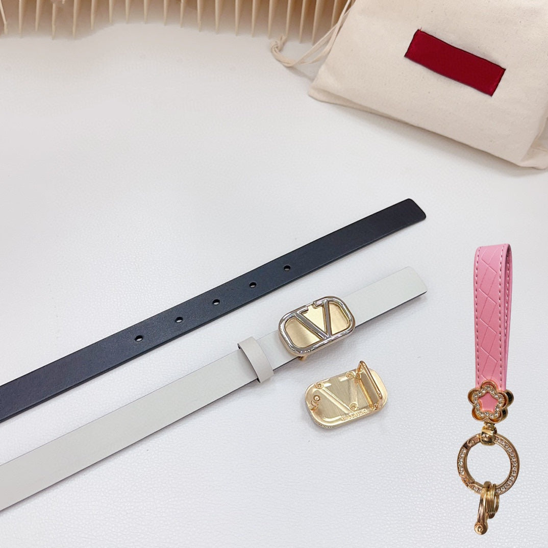 Silver Vlogo and Gold Hardware Buckle Black White Calfskin 20mm