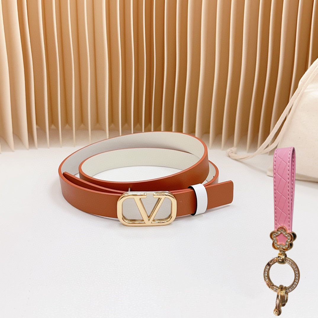 Gold Vlogo and Silver Hardware Buckle Tan White Calfskin 20mm