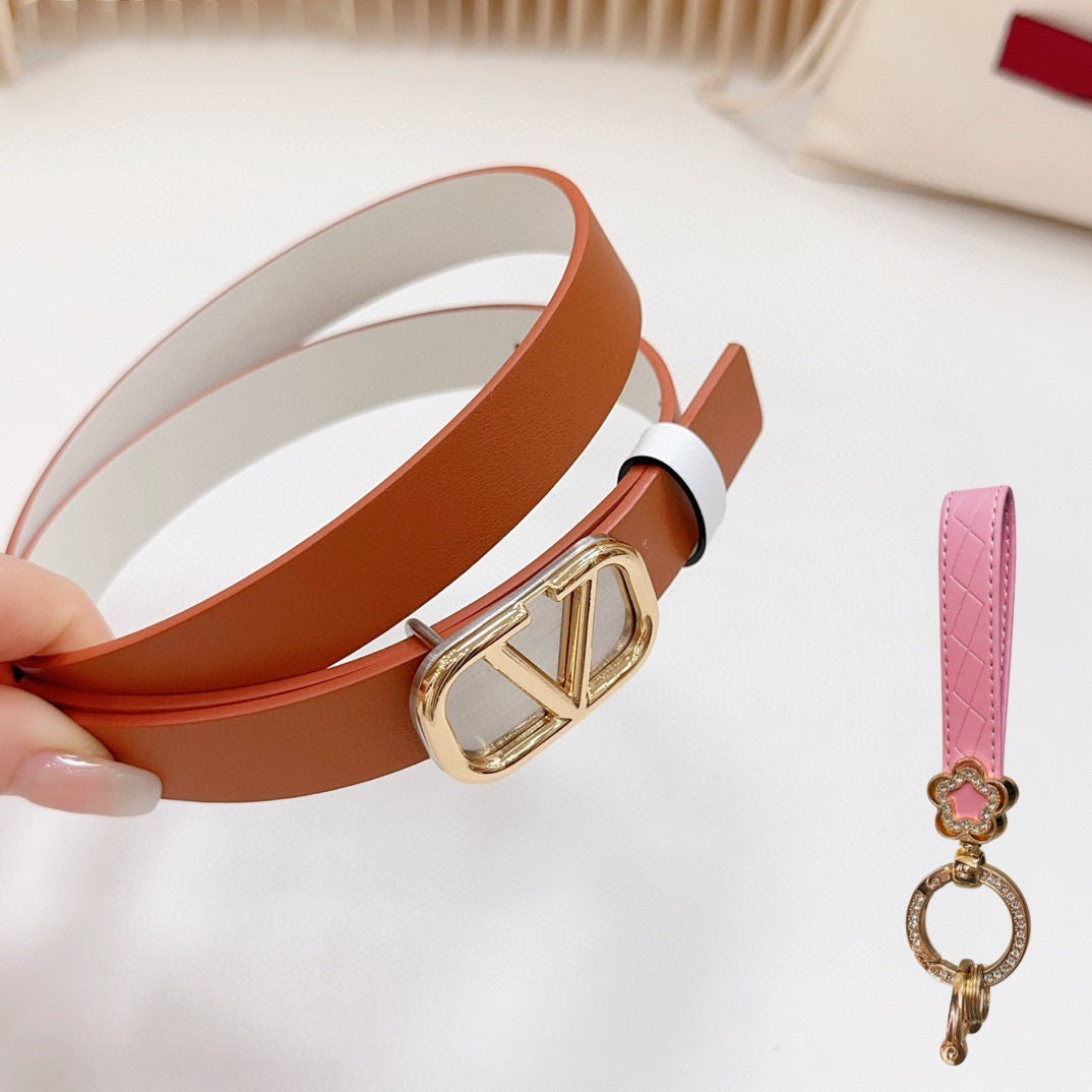 Gold Vlogo and Silver Hardware Buckle Tan White Calfskin 20mm