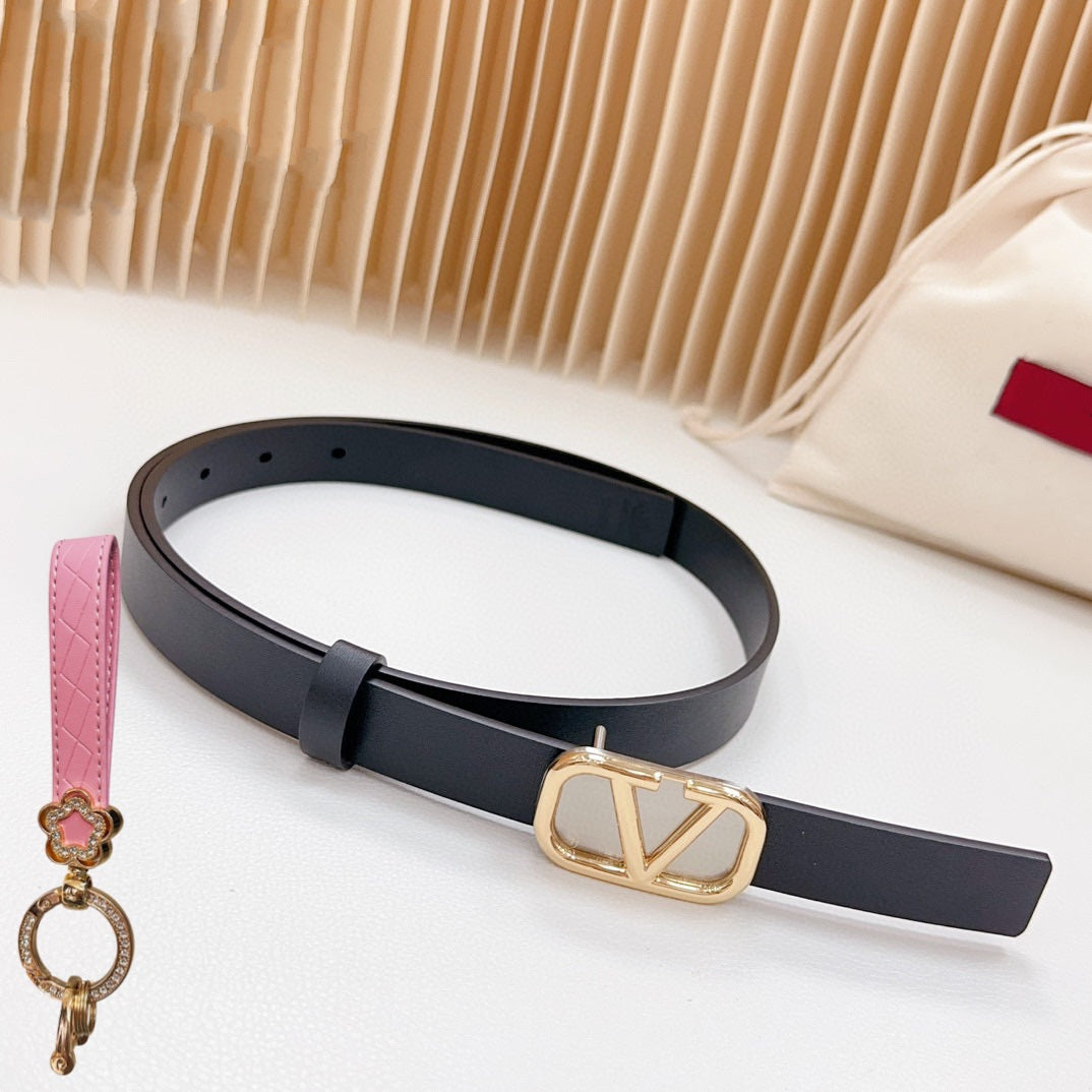 Gold Vlogo and Silver Hardware Buckle Black Calfskin 20mm