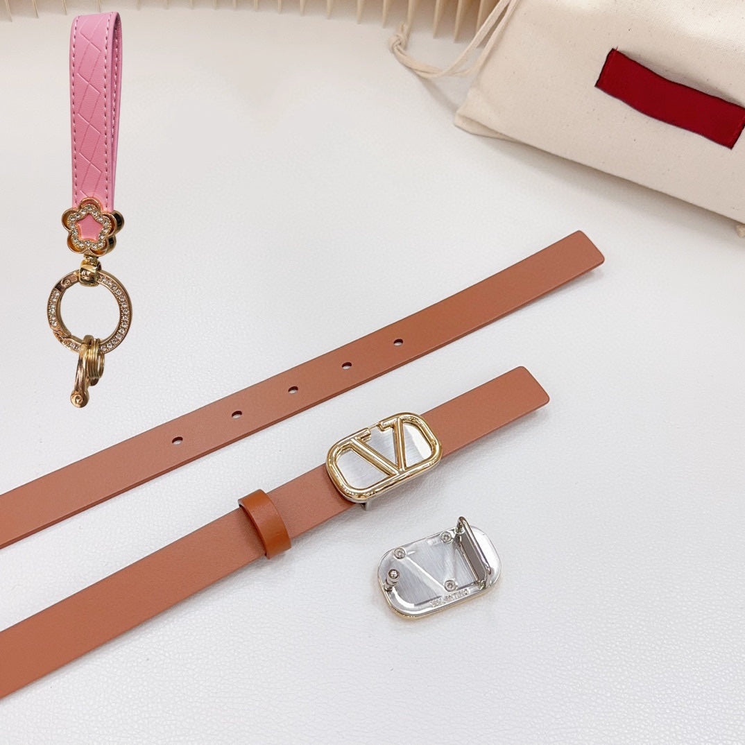 Gold Vlogo and Silver Hardware Buckle Tan Calfskin 20mm