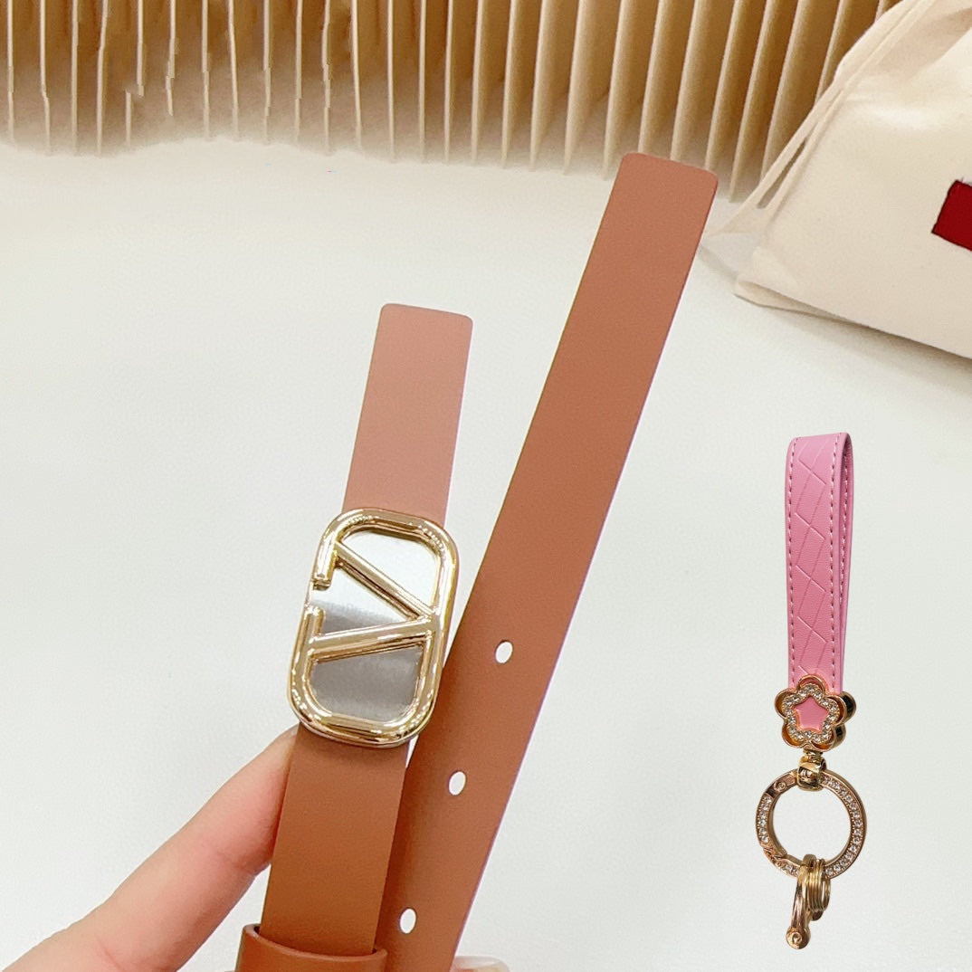 Gold Vlogo and Silver Hardware Buckle Tan Calfskin 20mm