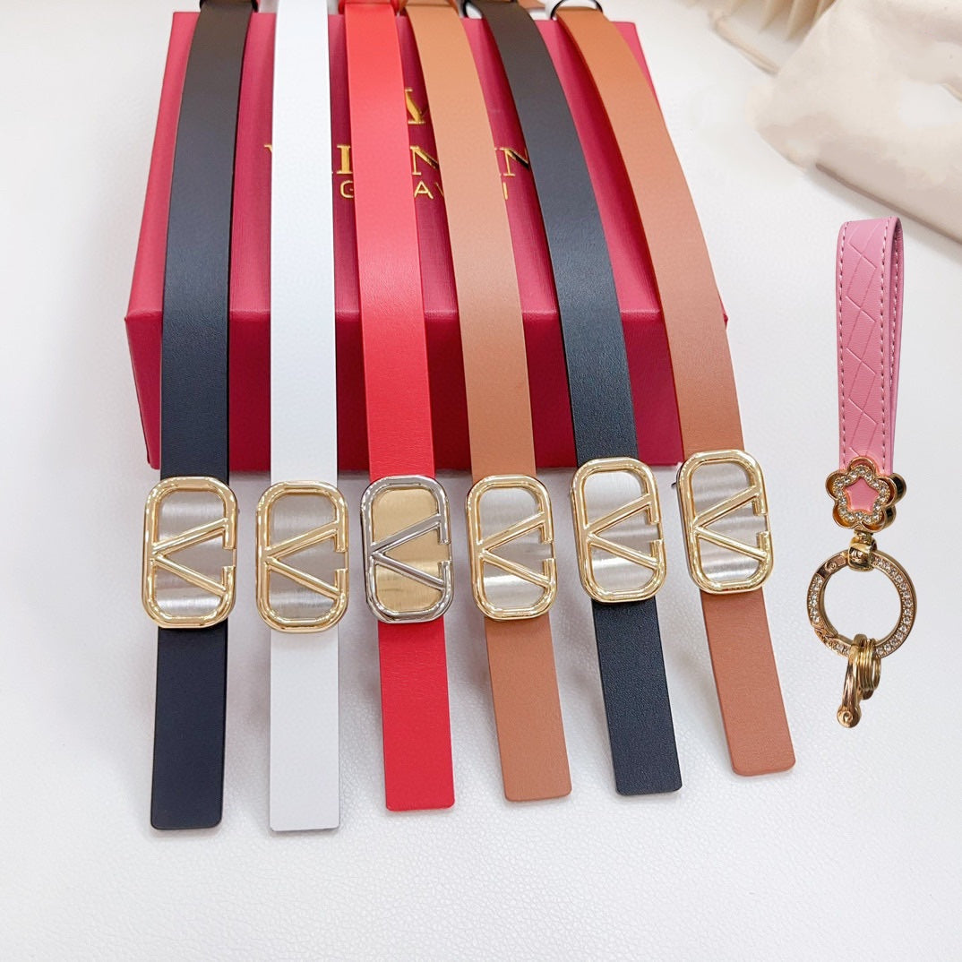 Gold Vlogo and Silver Hardware Buckle Black Red Calfskin 20mm