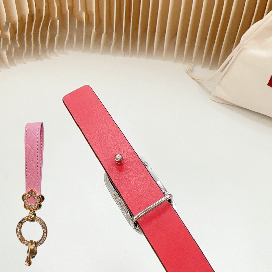 Gold Vlogo and Silver Hardware Buckle Black Red Calfskin 20mm