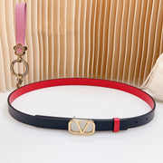 Gold Vlogo and Silver Hardware Buckle Black Red Calfskin 20mm