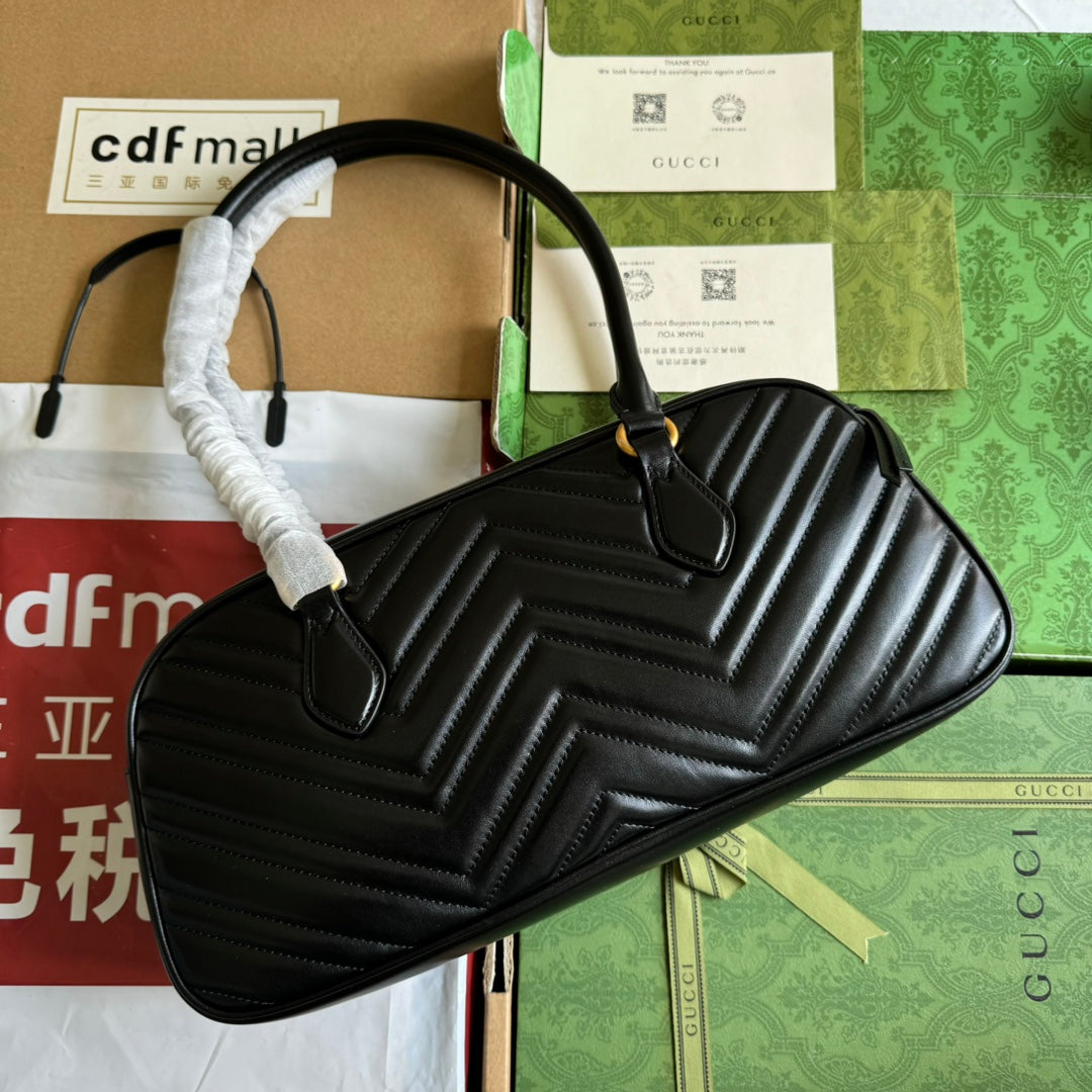 gg marmont medium top handle 35cm black calfskin gold hardware