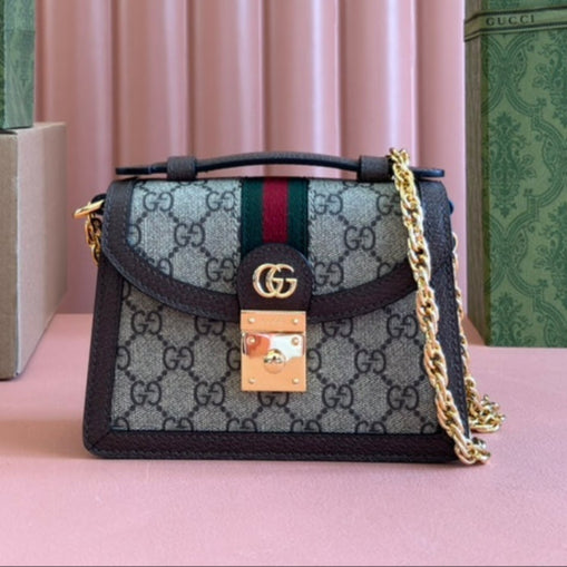 Gucci Ophidia 17.5cm Bag Ebony Brown Canvas Leather 248489