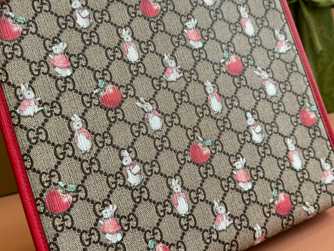 Gucci Bunny Print Tote Bag Red Beige Canvas 231228