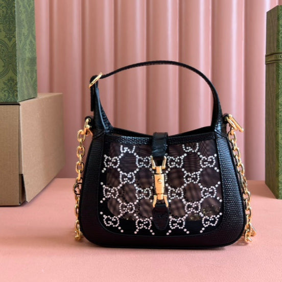 Gucci Jacket Bag Black White Lizard Rhinestones 248589