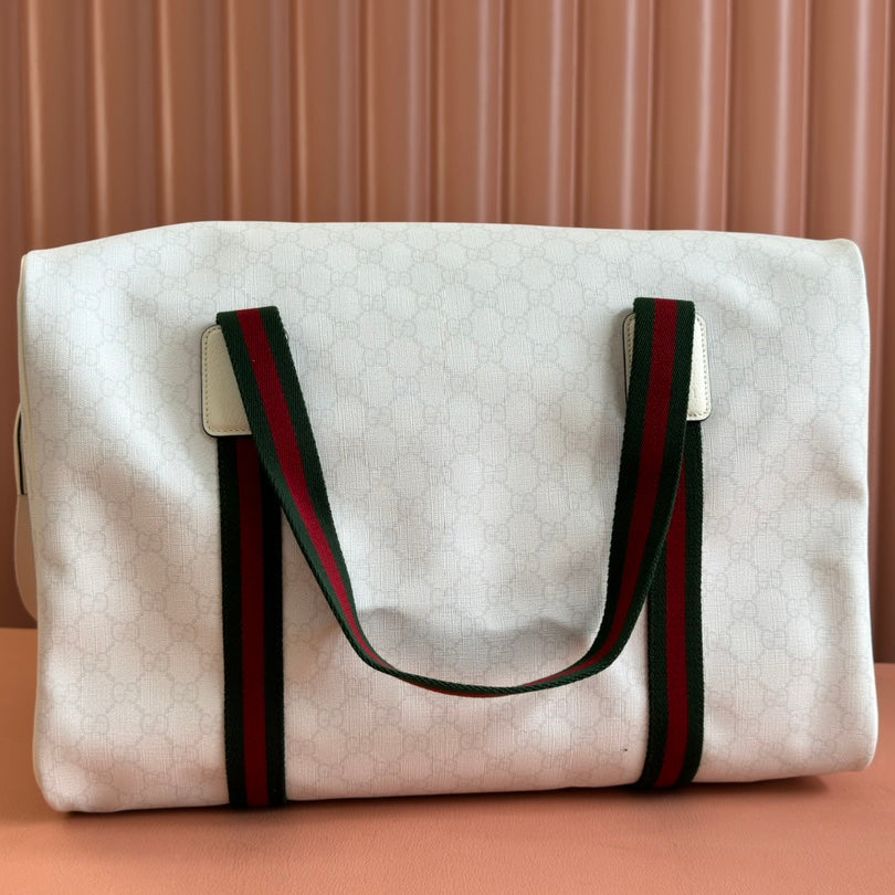 Gucci Travel Bag White Red Canvas 239930