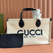 Gucci Medium Tote Bag Blue White Leather Canvas 248186